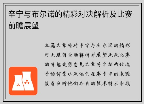辛宁与布尔诺的精彩对决解析及比赛前瞻展望