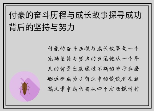 付豪的奋斗历程与成长故事探寻成功背后的坚持与努力